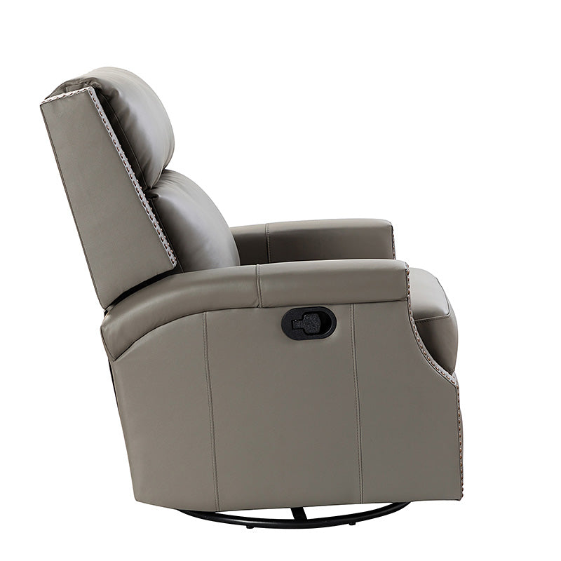 Fauteuil inclinable, pivotant et à bascule Wingback en cuir véritable avec clous en laiton et deux positions manuelles | Camel / Marine / Saddle / Marron / Sauge / Tourterelle / Beige / Turquoise / Bordeaux | Siège unique