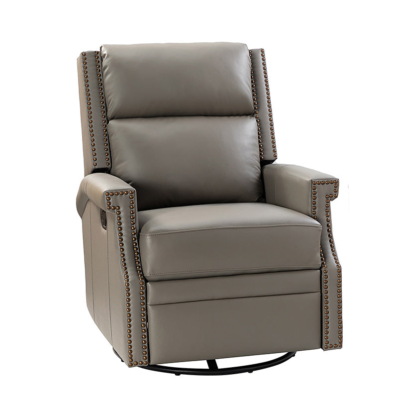 Fauteuil inclinable, pivotant et à bascule Wingback en cuir véritable avec clous en laiton et deux positions manuelles | Camel / Marine / Saddle / Marron / Sauge / Tourterelle / Beige / Turquoise / Bordeaux | Siège unique