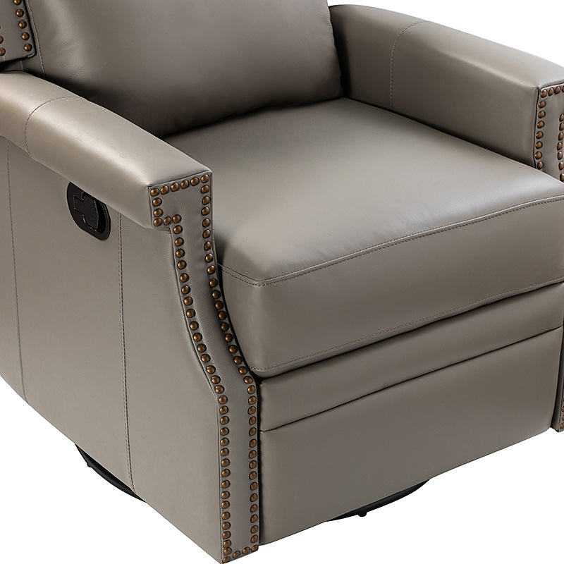 Fauteuil inclinable, pivotant et à bascule Wingback en cuir véritable avec clous en laiton et deux positions manuelles | Camel / Marine / Saddle / Marron / Sauge / Tourterelle / Beige / Turquoise / Bordeaux | Siège unique