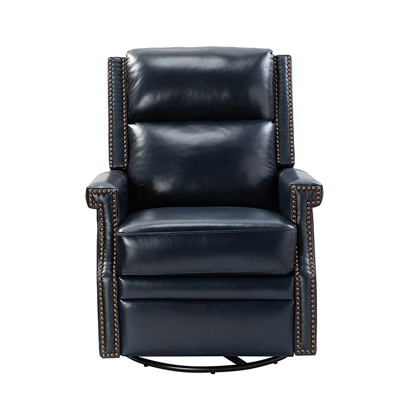 Fauteuil inclinable, pivotant et à bascule Wingback en cuir véritable avec clous en laiton et deux positions manuelles | Camel / Marine / Saddle / Marron / Sauge / Tourterelle / Beige / Turquoise / Bordeaux | Siège unique