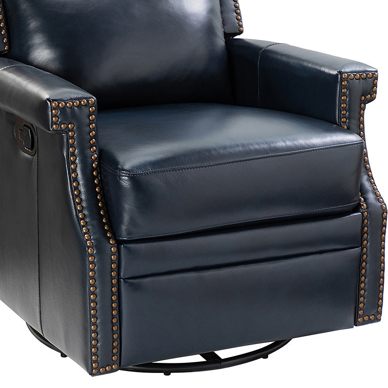 Fauteuil inclinable, pivotant et à bascule Wingback en cuir véritable avec clous en laiton et deux positions manuelles | Camel / Marine / Saddle / Marron / Sauge / Tourterelle / Beige / Turquoise / Bordeaux | Siège unique