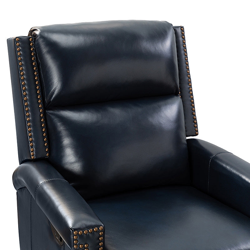 Fauteuil inclinable, pivotant et à bascule Wingback en cuir véritable avec clous en laiton et deux positions manuelles | Camel / Marine / Saddle / Marron / Sauge / Tourterelle / Beige / Turquoise / Bordeaux | Siège unique