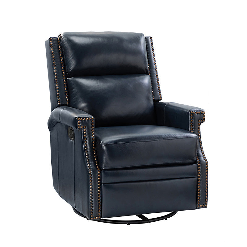 Fauteuil inclinable, pivotant et à bascule Wingback en cuir véritable avec clous en laiton et deux positions manuelles | Camel / Marine / Saddle / Marron / Sauge / Tourterelle / Beige / Turquoise / Bordeaux | Siège unique