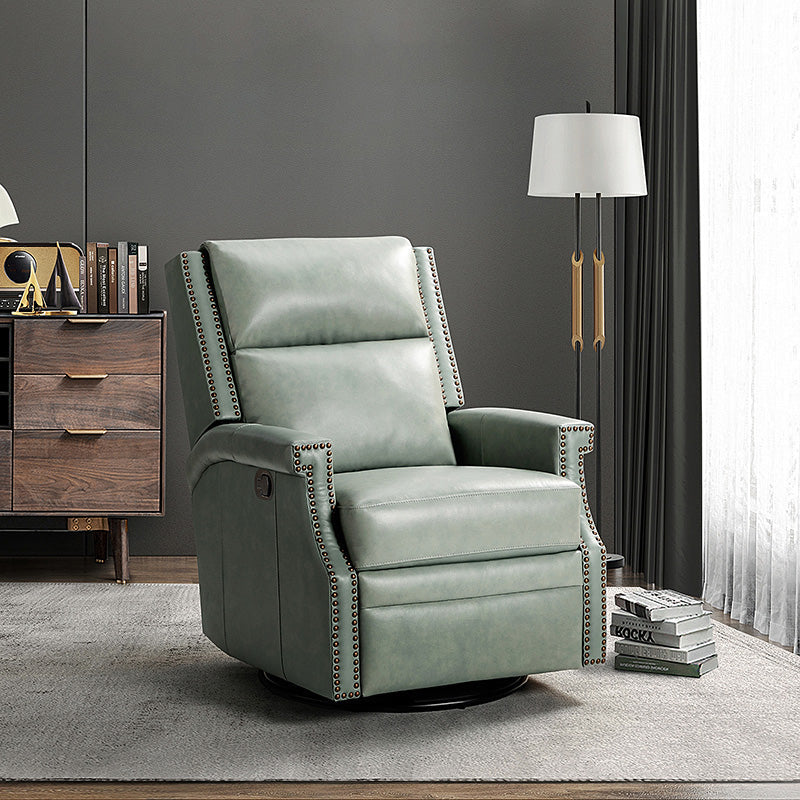 Fauteuil inclinable, pivotant et à bascule Wingback en cuir véritable avec clous en laiton et deux positions manuelles | Camel / Marine / Saddle / Marron / Sauge / Tourterelle / Beige / Turquoise / Bordeaux | Siège unique