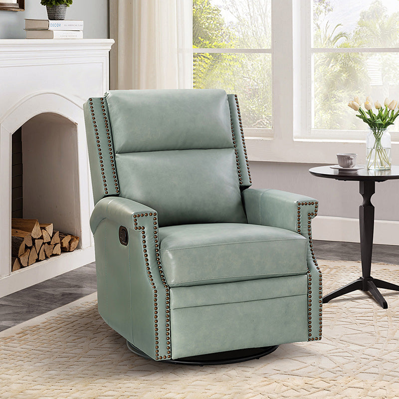 Fauteuil inclinable, pivotant et à bascule Wingback en cuir véritable avec clous en laiton et deux positions manuelles | Camel / Marine / Saddle / Marron / Sauge / Tourterelle / Beige / Turquoise / Bordeaux | Siège unique