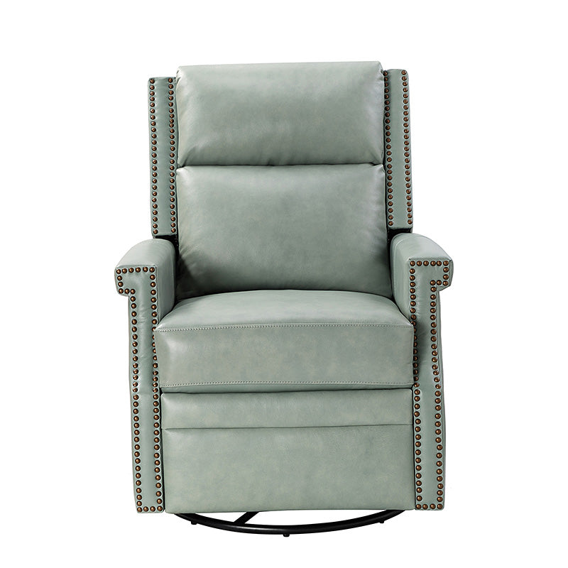 Fauteuil inclinable, pivotant et à bascule Wingback en cuir véritable avec clous en laiton et deux positions manuelles | Camel / Marine / Saddle / Marron / Sauge / Tourterelle / Beige / Turquoise / Bordeaux | Siège unique