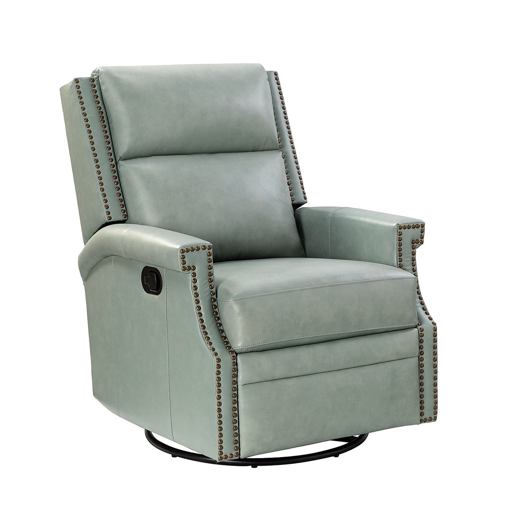Fauteuil inclinable, pivotant et à bascule Wingback en cuir véritable avec clous en laiton et deux positions manuelles | Camel / Marine / Saddle / Marron / Sauge / Tourterelle / Beige / Turquoise / Bordeaux | Siège unique