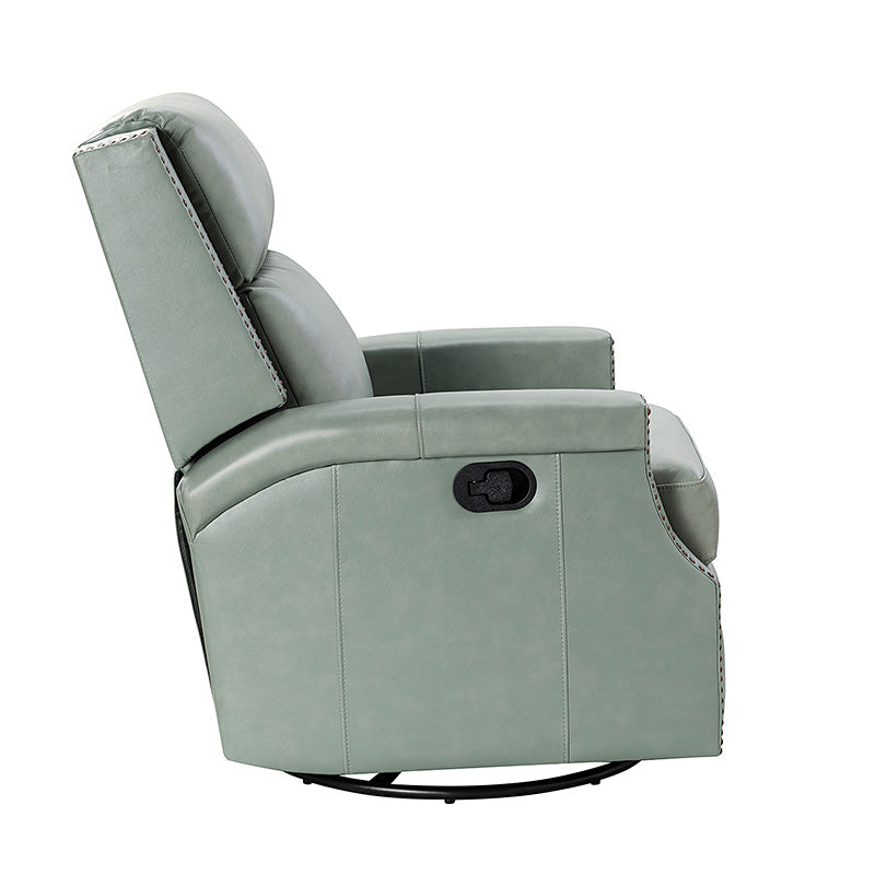 Fauteuil inclinable, pivotant et à bascule Wingback en cuir véritable avec clous en laiton et deux positions manuelles | Camel / Marine / Saddle / Marron / Sauge / Tourterelle / Beige / Turquoise / Bordeaux | Siège unique