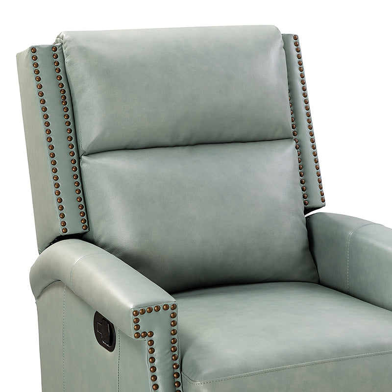 Fauteuil inclinable, pivotant et à bascule Wingback en cuir véritable avec clous en laiton et deux positions manuelles | Camel / Marine / Saddle / Marron / Sauge / Tourterelle / Beige / Turquoise / Bordeaux | Siège unique