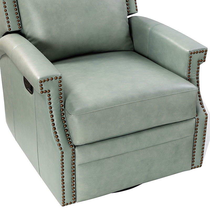 Fauteuil inclinable, pivotant et à bascule Wingback en cuir véritable avec clous en laiton et deux positions manuelles | Camel / Marine / Saddle / Marron / Sauge / Tourterelle / Beige / Turquoise / Bordeaux | Siège unique