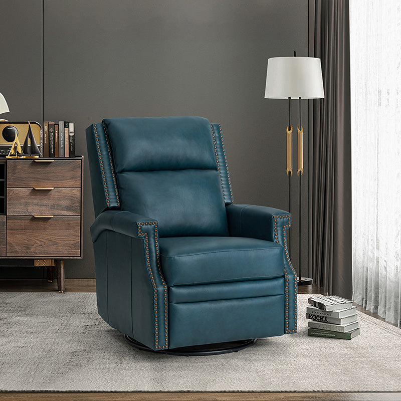 Fauteuil inclinable, pivotant et à bascule Wingback en cuir véritable avec clous en laiton et deux positions manuelles | Camel / Marine / Saddle / Marron / Sauge / Tourterelle / Beige / Turquoise / Bordeaux | Siège unique