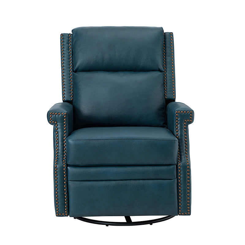 Fauteuil inclinable, pivotant et à bascule Wingback en cuir véritable avec clous en laiton et deux positions manuelles | Camel / Marine / Saddle / Marron / Sauge / Tourterelle / Beige / Turquoise / Bordeaux | Siège unique
