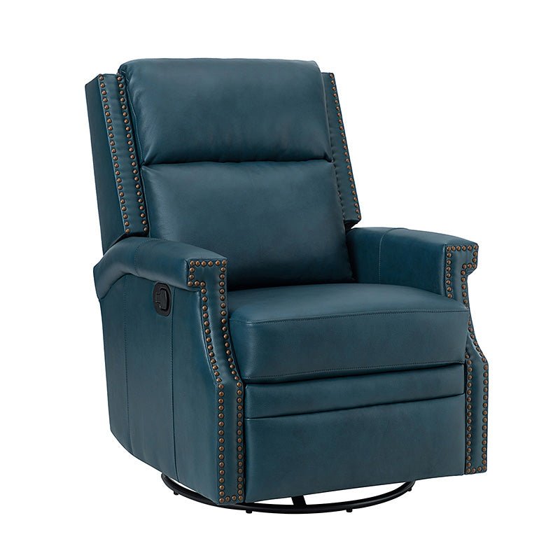 Fauteuil inclinable, pivotant et à bascule Wingback en cuir véritable avec clous en laiton et deux positions manuelles | Camel / Marine / Saddle / Marron / Sauge / Tourterelle / Beige / Turquoise / Bordeaux | Siège unique