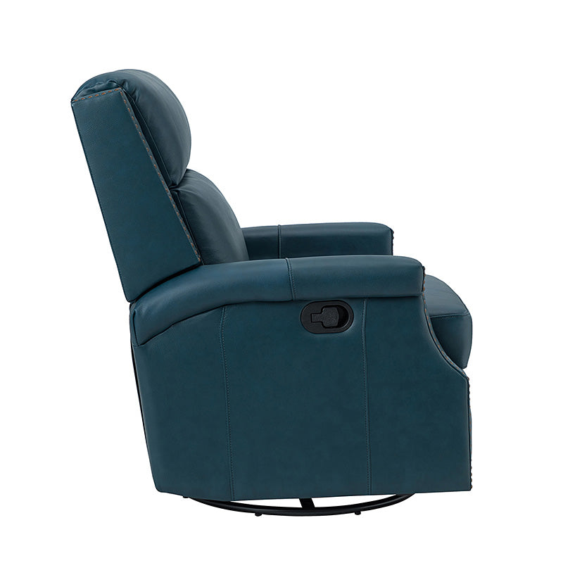 Fauteuil inclinable, pivotant et à bascule Wingback en cuir véritable avec clous en laiton et deux positions manuelles | Camel / Marine / Saddle / Marron / Sauge / Tourterelle / Beige / Turquoise / Bordeaux | Siège unique