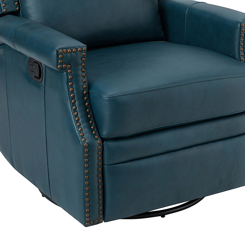 Fauteuil inclinable, pivotant et à bascule Wingback en cuir véritable avec clous en laiton et deux positions manuelles | Camel / Marine / Saddle / Marron / Sauge / Tourterelle / Beige / Turquoise / Bordeaux | Siège unique