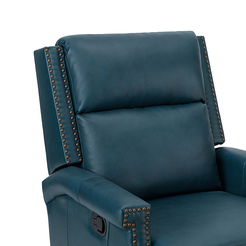 Fauteuil inclinable, pivotant et à bascule Wingback en cuir véritable avec clous en laiton et deux positions manuelles | Camel / Marine / Saddle / Marron / Sauge / Tourterelle / Beige / Turquoise / Bordeaux | Siège unique