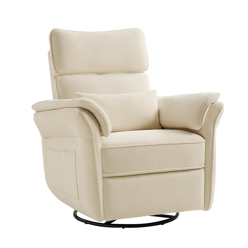 Fauteuil planeur électrique de nurserie avec accoudoirs et appuie-tête réglables, oreiller lombaire amovible, repose-pieds synchronisé et port USB | Beige / Blanc / Gris / Bleu marine / Bleu / Avoine / Mousse / Rose | Monoplace