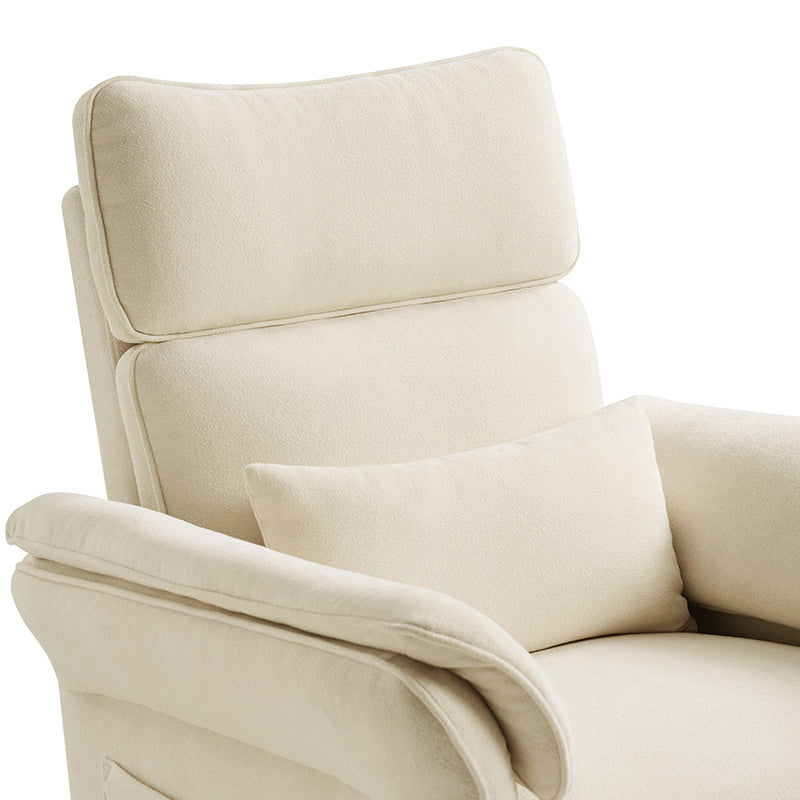 Fauteuil planeur électrique de nurserie avec accoudoirs et appuie-tête réglables, oreiller lombaire amovible, repose-pieds synchronisé et port USB | Beige / Blanc / Gris / Bleu marine / Bleu / Avoine / Mousse / Rose | Monoplace