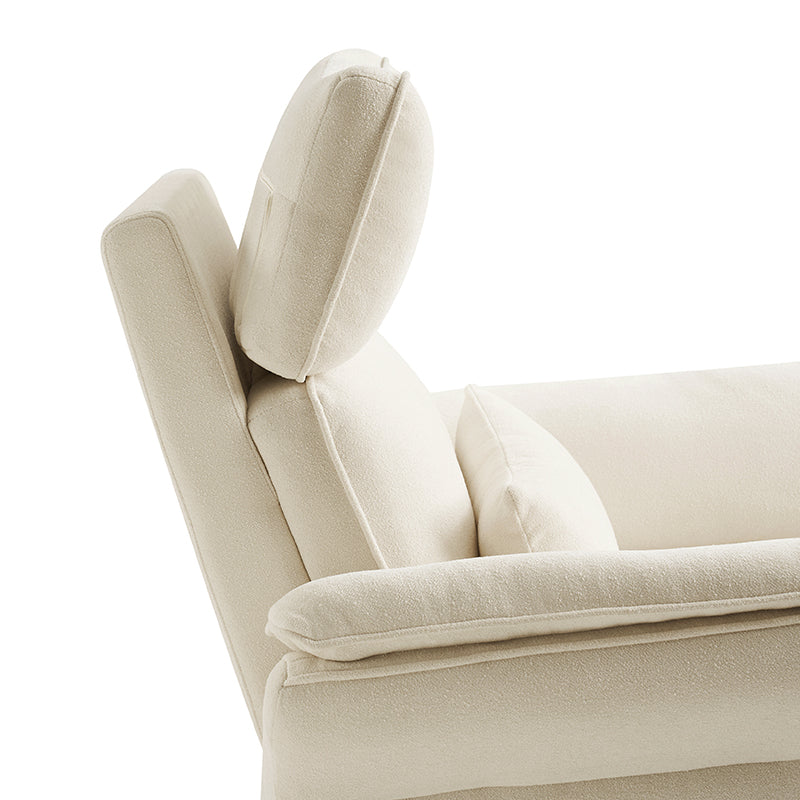 Fauteuil planeur électrique de nurserie avec accoudoirs et appuie-tête réglables, oreiller lombaire amovible, repose-pieds synchronisé et port USB | Beige / Blanc / Gris / Bleu marine / Bleu / Avoine / Mousse / Rose | Monoplace