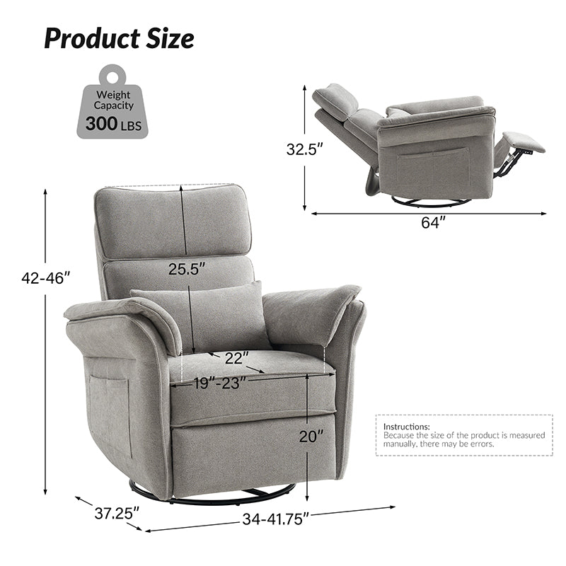 Fauteuil planeur électrique de nurserie avec accoudoirs et appuie-tête réglables, oreiller lombaire amovible, repose-pieds synchronisé et port USB | Beige / Blanc / Gris / Bleu marine / Bleu / Avoine / Mousse / Rose | Monoplace