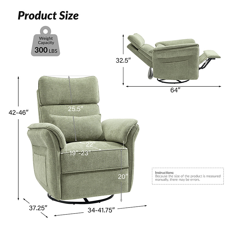 Fauteuil planeur électrique de nurserie avec accoudoirs et appuie-tête réglables, oreiller lombaire amovible, repose-pieds synchronisé et port USB | Beige / Blanc / Gris / Bleu marine / Bleu / Avoine / Mousse / Rose | Monoplace