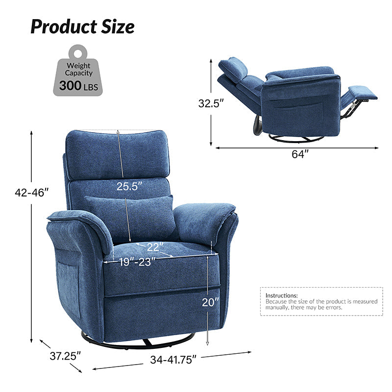 Fauteuil planeur électrique de nurserie avec accoudoirs et appuie-tête réglables, oreiller lombaire amovible, repose-pieds synchronisé et port USB | Beige / Blanc / Gris / Bleu marine / Bleu / Avoine / Mousse / Rose | Monoplace