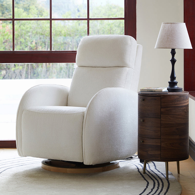 Fauteuil inclinable pivotant électrique pour chambre d'enfant avec appuie-tête et support lombaire motorisés, fonction bascule, veilleuse et ports USB/Type-C | Ivoire / Gris / Rose / Noir | Siège unique