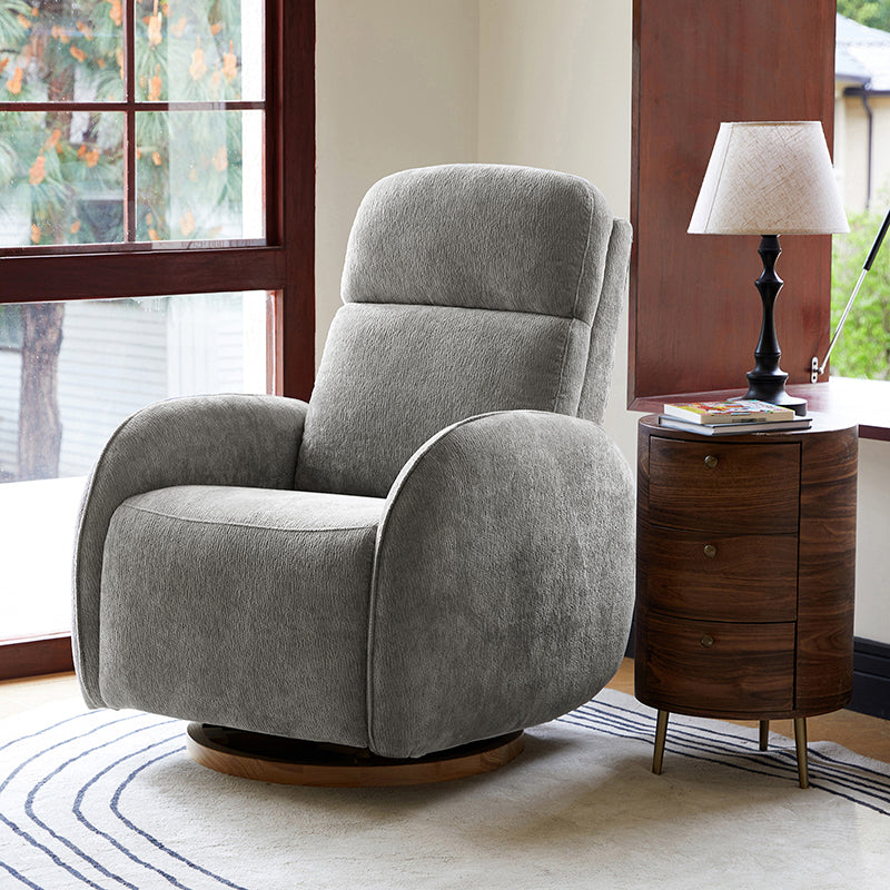 Fauteuil inclinable pivotant électrique pour chambre d'enfant avec appuie-tête et support lombaire motorisés, fonction bascule, veilleuse et ports USB/Type-C | Ivoire / Gris / Rose / Noir | Siège unique