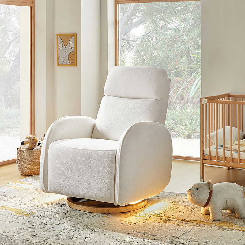 Fauteuil inclinable pivotant électrique pour chambre d'enfant avec appuie-tête et support lombaire motorisés, fonction bascule, veilleuse et ports USB/Type-C | Ivoire / Gris / Rose / Noir | Siège unique