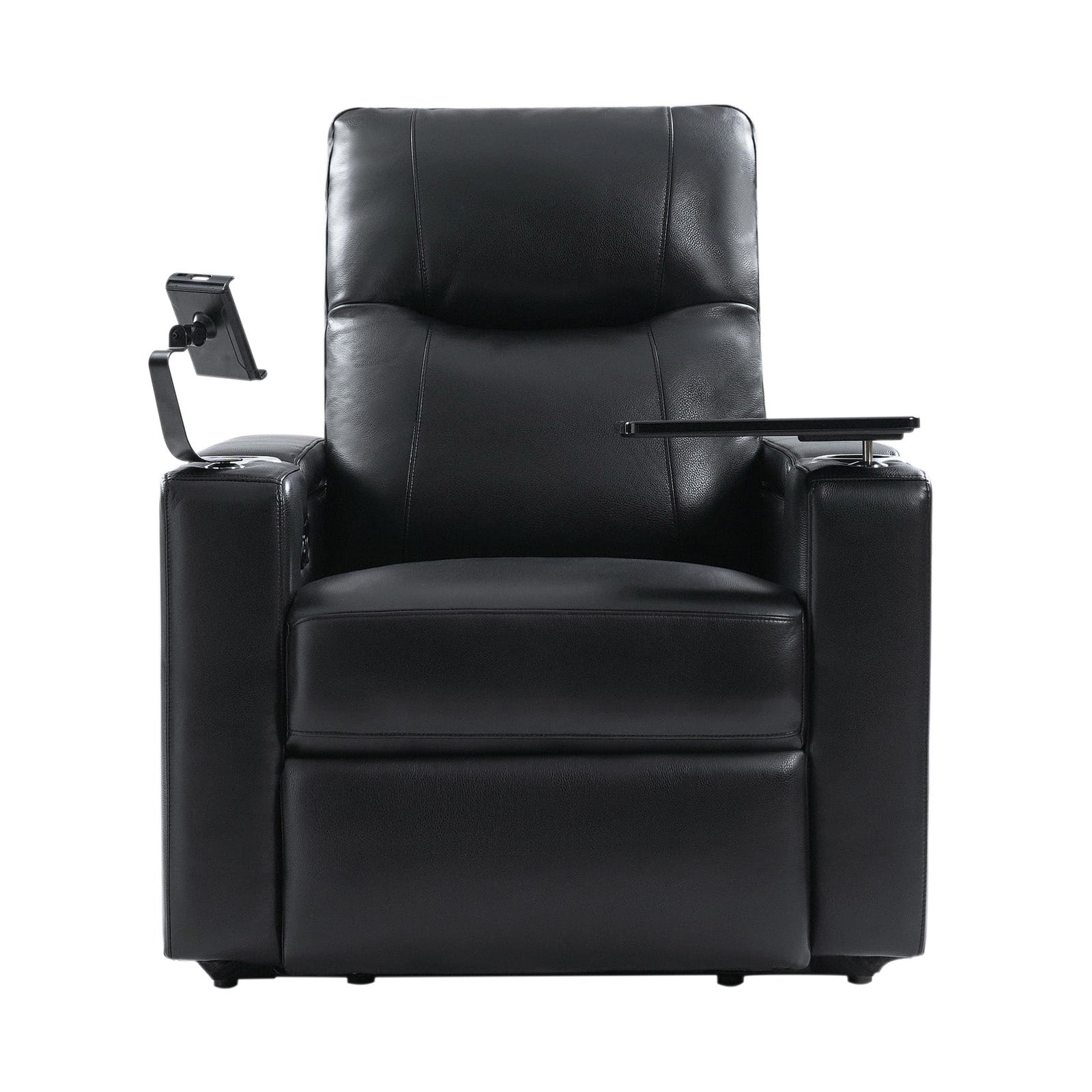 Fauteuil inclinable électrique en cuir de première qualité avec appuie-tête réglable, table d'appoint, support de téléphone, chargement USB et éclairage d'ambiance | Chameau / Noir / Cuir vieilli | Une place
