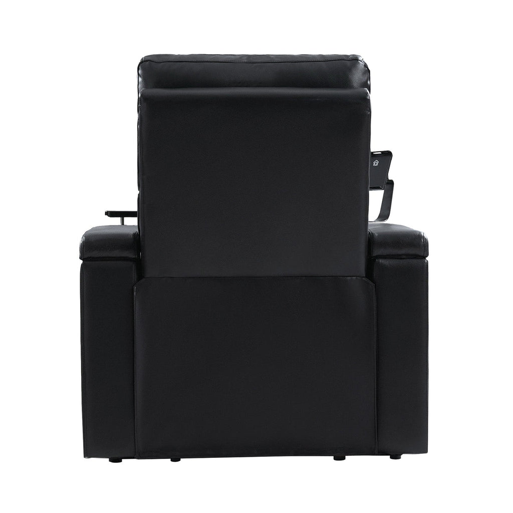 Fauteuil inclinable électrique en cuir de première qualité avec appuie-tête réglable, table d'appoint, support de téléphone, chargement USB et éclairage d'ambiance | Chameau / Noir / Cuir vieilli | Une place