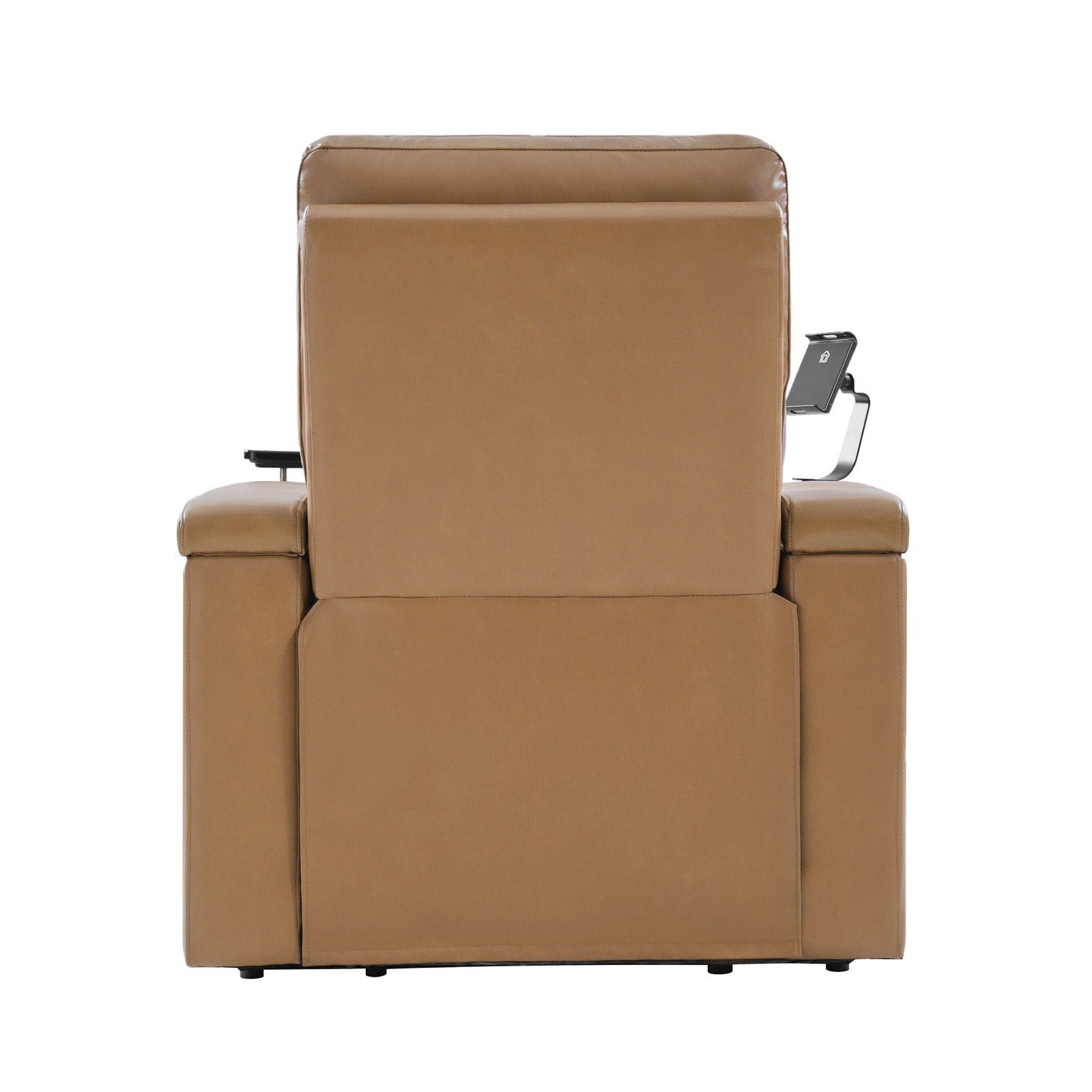 Fauteuil inclinable électrique en cuir de première qualité avec appuie-tête réglable, table d'appoint, support de téléphone, chargement USB et éclairage d'ambiance | Chameau / Noir / Cuir vieilli | Une place