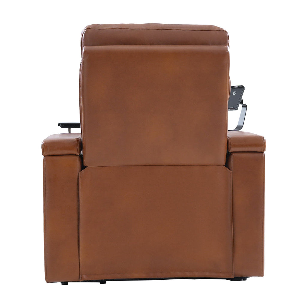 Fauteuil inclinable électrique en cuir de première qualité avec appuie-tête réglable, table d'appoint, support de téléphone, chargement USB et éclairage d'ambiance | Chameau / Noir / Cuir vieilli | Une place