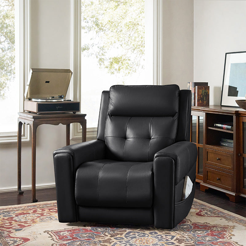Fauteuil releveur inclinable XL avec massage, chaleur, ports de charge USB et Type-C, porte-gobelet et poches de rangement | Camel / Ivoire / Noir | Un siège