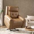 Fauteuil releveur inclinable XL avec massage, chaleur, ports de charge USB et Type-C, porte-gobelet et poches de rangement | Camel / Ivoire / Noir | Un siège
