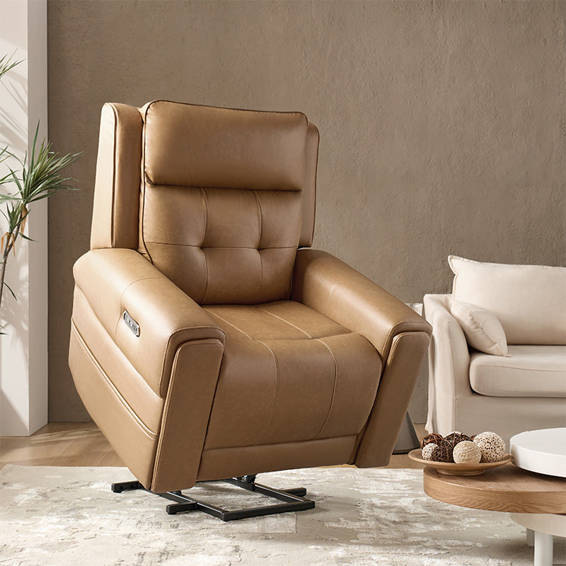 Fauteuil releveur inclinable XL avec massage, chaleur, ports de charge USB et Type-C, porte-gobelet et poches de rangement | Camel / Ivoire / Noir | Un siège