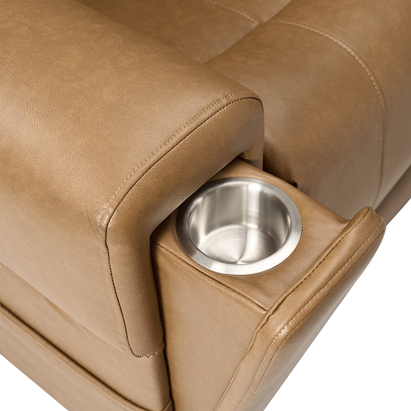 Fauteuil releveur inclinable XL avec massage, chaleur, ports de charge USB et Type-C, porte-gobelet et poches de rangement | Camel / Ivoire / Noir | Un siège