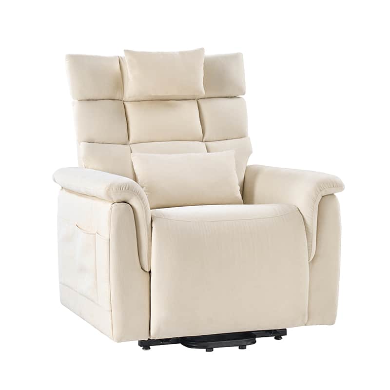 Fauteuil inclinable releveur avec massage dorsal par airbag, thérapie chauffante et support tête et lombaire réglables | Bleu marine / Beige | Monoplace