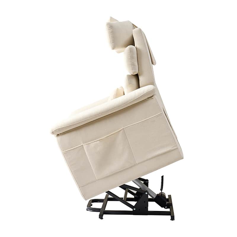 Fauteuil inclinable releveur avec massage dorsal par airbag, thérapie chauffante et support tête et lombaire réglables | Bleu marine / Beige | Monoplace