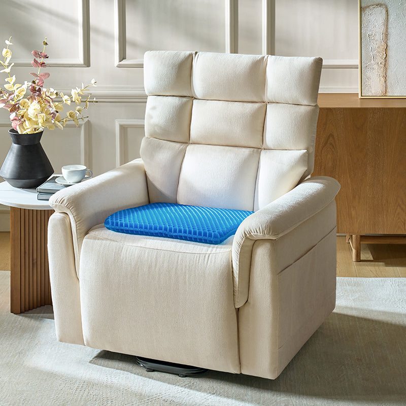 Fauteuil inclinable releveur avec massage dorsal par airbag, thérapie chauffante et support tête et lombaire réglables | Bleu marine / Beige | Monoplace