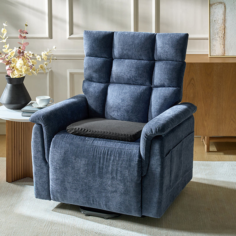 Fauteuil inclinable releveur avec massage dorsal par airbag, thérapie chauffante et support tête et lombaire réglables | Bleu marine / Beige | Monoplace