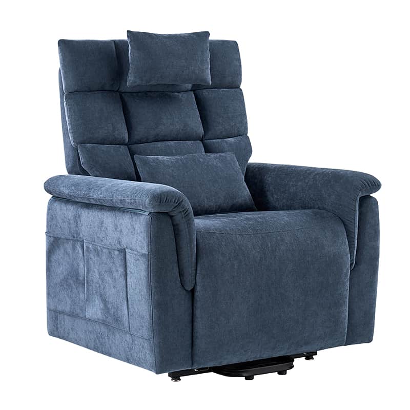Fauteuil inclinable releveur avec massage dorsal par airbag, thérapie chauffante et support tête et lombaire réglables | Bleu marine / Beige | Monoplace