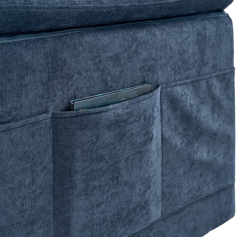 Fauteuil inclinable releveur avec massage dorsal par airbag, thérapie chauffante et support tête et lombaire réglables | Bleu marine / Beige | Monoplace