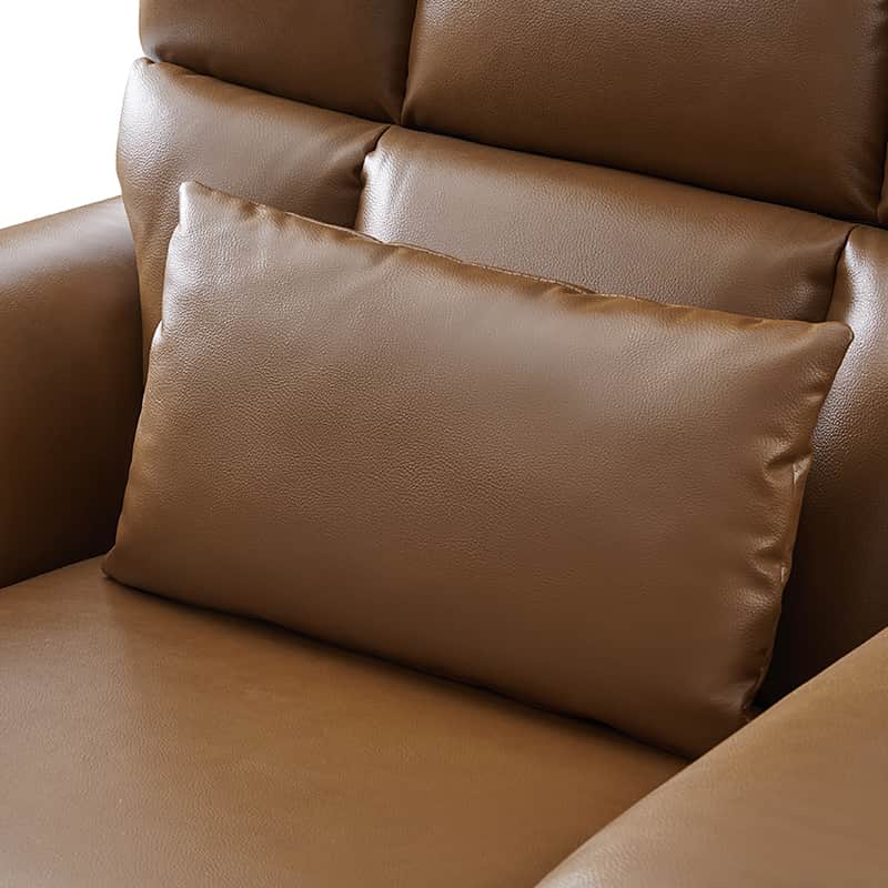 Fauteuil inclinable releveur en similicuir avec position allongée, dossier et repose-pieds réglables indépendamment, support tête et lombaire | Camel / Bleu marine | Une place