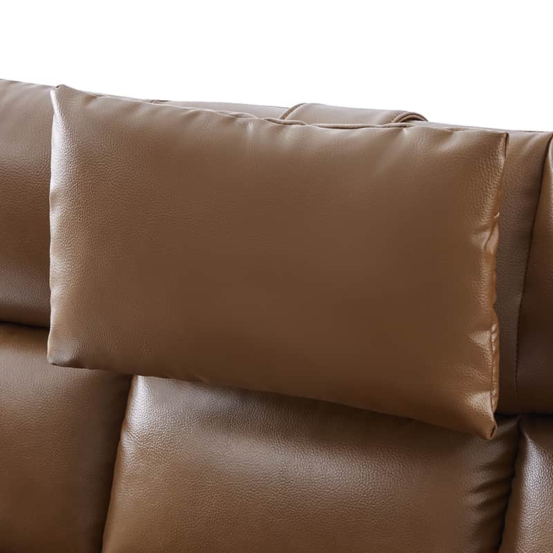Fauteuil inclinable releveur en similicuir avec position allongée, dossier et repose-pieds réglables indépendamment, support tête et lombaire | Camel / Bleu marine | Une place