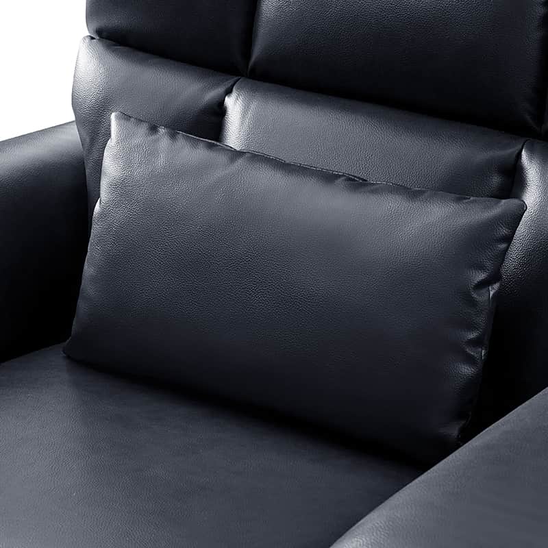Fauteuil inclinable releveur en similicuir avec position allongée, dossier et repose-pieds réglables indépendamment, support tête et lombaire | Camel / Bleu marine | Une place