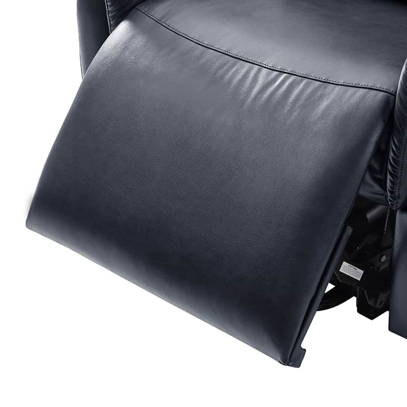 Fauteuil inclinable releveur en similicuir avec position allongée, dossier et repose-pieds réglables indépendamment, support tête et lombaire | Camel / Bleu marine | Une place