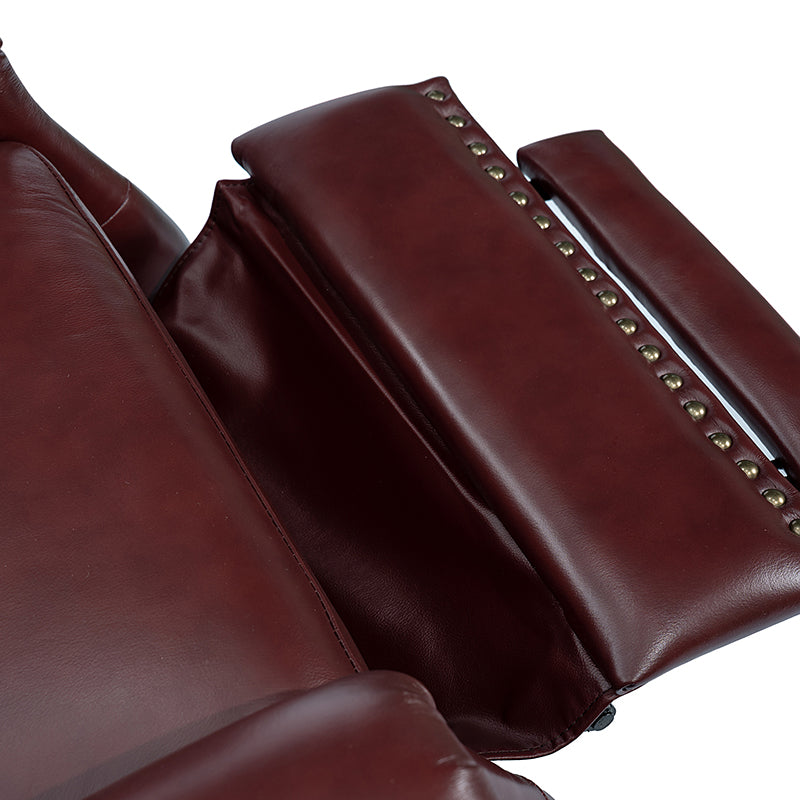 Fauteuil inclinable manuel en cuir véritable avec clous décoratifs, assise en mousse épaisse et inclinaison à 135° | Camel / Bleu marine / Bordeaux / Beige / Rouge / Marron | Une place