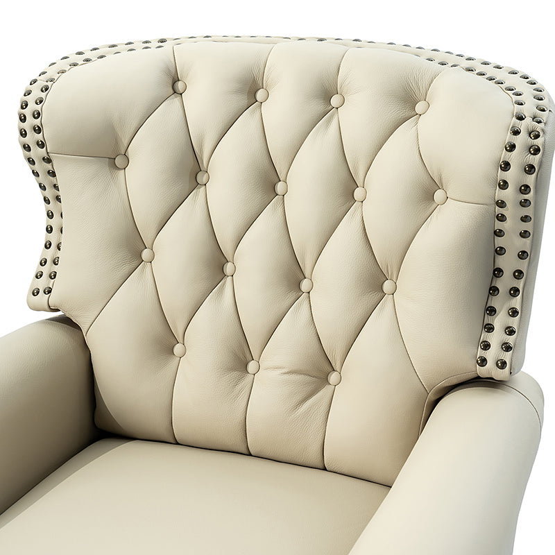 Fauteuil inclinable manuel en cuir véritable avec clous décoratifs, assise en mousse épaisse et inclinaison à 135° | Camel / Bleu marine / Bordeaux / Beige / Rouge / Marron | Une place