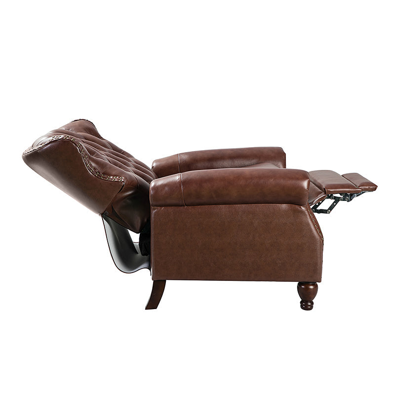 Fauteuil inclinable manuel en cuir véritable avec clous décoratifs, assise en mousse épaisse et inclinaison à 135° | Camel / Bleu marine / Bordeaux / Beige / Rouge / Marron | Une place